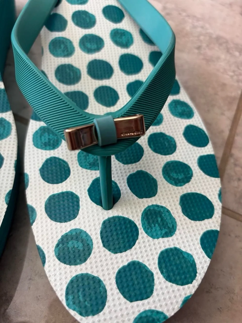 Coach Teal Polka Dot Flip Flop Sandals